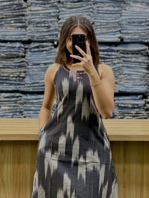 Blue & Grey Sleeveless Perfect Look For Summer Cotton Kurti Plazzo Co-ord Set