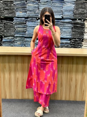 Pink & Red Sleeveless Perfect Look For Summer Cotton Kurti Plazzo Co-ord Set