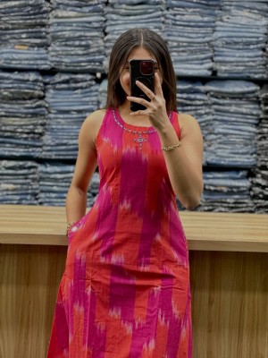 Pink & Red Sleeveless Perfect Look For Summer Cotton Kurti Plazzo Co-ord Set