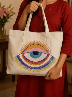 Multicolored Evil Eye Tote Bag Boho Beaded Shoulder Bag for Casual Outings & Beach Days
