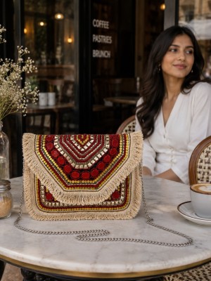 Red Multi Boho Designer Bag Handmade Beaded Embellished Indian Bag for Girls