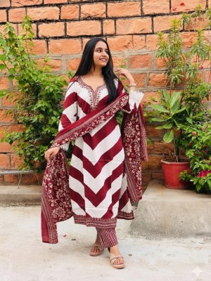 Harshita Maroon Heavy Embroidery Work Cotton Kurti Pant Dupatta Salwar Kameez