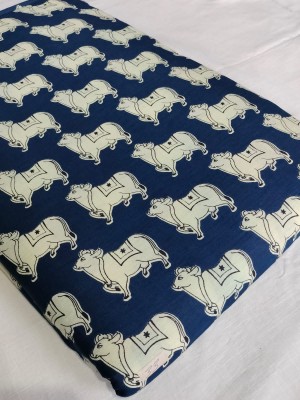 Blue Kamdhenu Cow Print Animal Print Indian Cotton Craft Dressmaking Quilting Upholstery Fabric