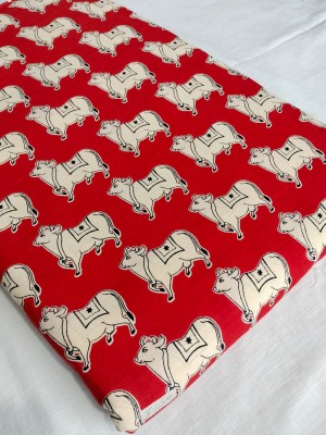Red Kamdhenu Cow Print Animal Print Indian Cotton Craft Dressmaking Quilting Upholstery Fabric