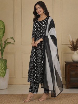 Nayra Black Jaipuri Printed Black Anarkali Gown with Dupatta Set Salwar Kameez