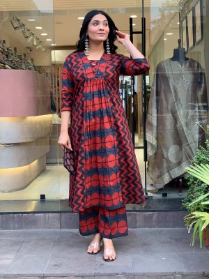 Kamya Anarkali Style Flared Handwork Cotton Kurti Plazzo Set For Women (Set Of 2)
