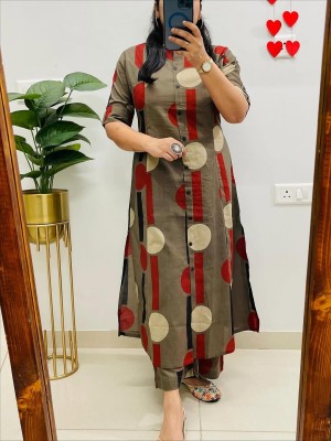 Green Polka Dot Printed Indian A-Line Cotton Salwar Kameez Kurti Pant Co Ord Set for Women