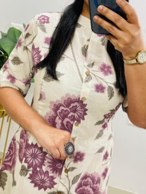 White & Wine Floral Printed Indian A-Line Co Ord Set Cotton Salwar Kameez Kurti Pant for Women