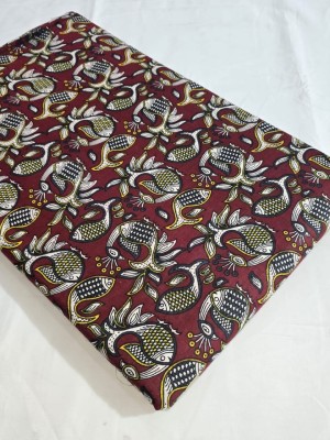 Maroon Peacock and Fish Printed Artistic Print Pure Cotton Fabric for Shirt and Dress by Yard