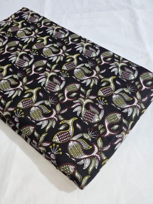 Black Peacock and Fish Printed Artistic Print Pure Cotton Fabric for Shirt and Dress by Yard