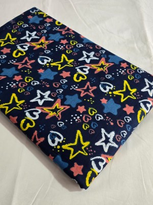 Blue Star & Heart Shape Printed Pure Cotton Fabric for Dressmaking & Quilting & Sewing by Yard