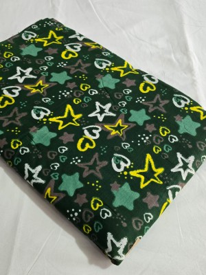 Bottle Green Star & Heart Shape Printed Pure Cotton Fabric for Dressmaking & Quilting & Sewing by Yard