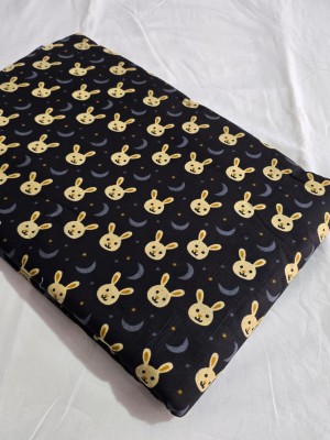 Black Bunny & Moon Print Cotton Apparel Quilting Fabric by the Yard for Kids Dresses & Bedding Fabric