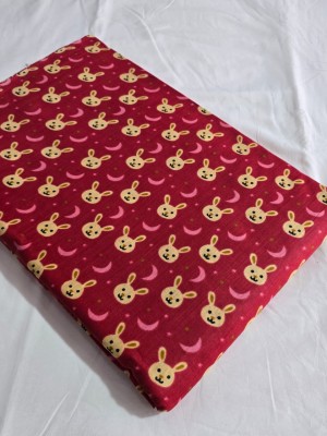 Maroon Bunny & Moon Print Cotton Apparel Quilting Fabric by the Yard for Kids Dresses & Bedding Fabric