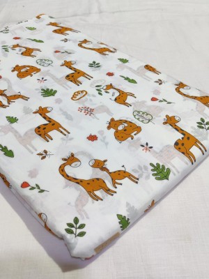 White Green Giraffe Printed Fabric Friends Smaller Baby Animals Print Clothing Fabric for Kids wear