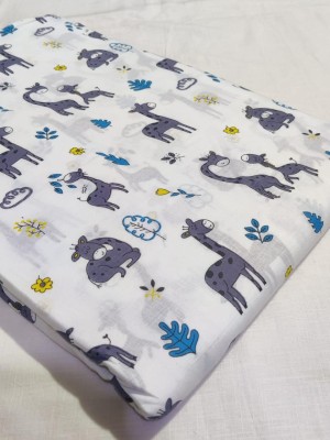 White Blue Giraffe Printed Fabric Friends Smaller Baby Animals Print Clothing Fabric for Kids wear
