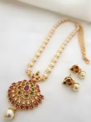 Roopali Jewllery Set Elegant Indian Pearl Work Fashion Golden Necklace Earrings Set