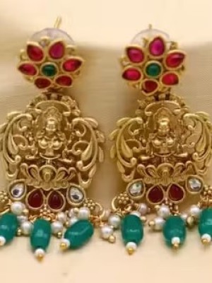Matte Finished Golden Choker Necklace Earring Jewellery Set for Women Girls