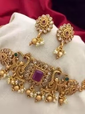 Trending Design Choker Necklace Earring Jewellery Set For Women & Girls