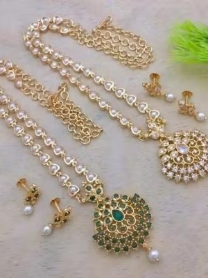 Roopal Jewllery Set Elegant Indian Pearl Work Fashion Combo of Golden Necklace Earrings Set
