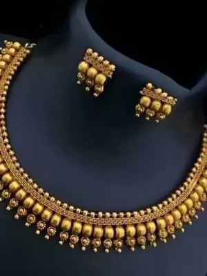 Reet Jewellery Set Elegant Indian Pearl Work Fashion Combo of 2 Golden Choker Necklace Earrings Set
