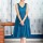 Blue Sleeveless Frock Style Kurti Flared Gown V-Neck Embroidered Partywear Dress for Women