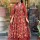 Red Floral Anarkali Frock Style V-Neck Indian Pakistani Salwar Kameez Kurti Pant Dupatta Set