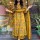 Yellow Anarkali Frock Style V-Neck Indian Pakistani Salwar Kameez Kurti Pant Dupatta Set