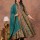 Green Floral Print Frock Style Front Slit Anarkali Kurta Kurti Pant Dupatta Set Gown Dress Two Layer Salwar Kameez (Set of 3)