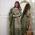 Green Floral Print Angrakha Style Frock Anarkali Kurta Kurti Pant Dupatta Set Gown Dress Salwar Kameez (Set of 3)