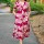 Pink Floral Printed Daily Wear Frock Half Sleeves Flared Cotton Midi Collared Kurti Gown Dress For Women 