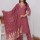 Wine Solid Color Indian Traditional Readymade Straight Bead Hand Work Silk Salwar Kameez Kurti Pant Dupatta Set for Women - Set of 3