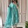 Turquoise Blue Chic Pleated V-Neckline Cotton Kurti Pant Dupatta Salwar Kameez - Set Of 3