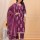 Purple Chic Pleated V-Neckline Cotton Kurti Pant Dupatta Salwar Kameez - Set Of 3