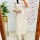 White Beautiful Embroidery A-Line Cotton Kurti Pant Co-Ord Set Salwar Kameez For Women - Set Of 2