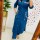 Blue Beautiful Embroidery A-Line Cotton Kurti Pant Co-Ord Set Salwar Kameez For Women - Set Of 2