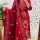 Red Peacock Print V-Neck Straight Fit Cotton Kurti Pant Dupatta Salwar Kameez - Set Of 3