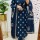 Blue Floral Print V-Neck Embroidery Straight Fit Cotton Kurti Pant Dupatta Salwar Kameez - Set Of 3