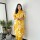 Yellow Indian A-Line Floral Printed Cotton Salwar Kameez Kurti Pant Co Ord Set for Women (Set of 2)