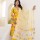 Yellow Floral Printed Indian Readymade Straight Salwar Kameez with Pocket Kurti Pant Dupatta Set for Women - Set of 3