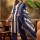 Blue Striped Straight Kurti Pant Dupatta Set Elegant Salwar Kameez Indian Outfit for Women - Set of 3