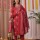 Red Indian Floral Print Straight Embroidered Salwar Kameez Kurti Pant Dupatta Set - Set of 3