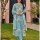Teal Blue Floral Print Straight Kurti Pant Dupatta Set Elegant Salwar Kameez for Women - Set of 3