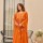 Orange Anarkali Work On Full Kurti And Sleeves Kurti Pant Dupatta Set Salwar Kameez For Women