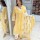Yellow Striped Printed V Neck Straight Salwar Kameez Indian Kurti Pant Dupatta Set - Set of 3