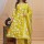 Yellow Floral Print Sequence Work on Neck Cotton Kurti Pant Dupatta Set For Women