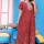 Red Cotton Nighty Night Gown Indoor Wear Comfortable Printed Night Kurti Maxi