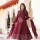Wine Mandala Print Sequence Work On Yoke Anarkali Style Cotton Kurti Pant With Dupatta Set For Women 