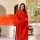 Orange Mandala Print Sequence Work On Yoke Anarkali Style Cotton Kurti Pant With Dupatta Set For Women 