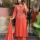Rust Orange Traditional Bandhani Print Straight Cotton Kurti Pant With Dupatta Salwar Kameez For Women